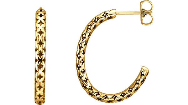 Pierced Style J-Hoop Earrings, 14k Yellow Gold 124.5x2.7mm