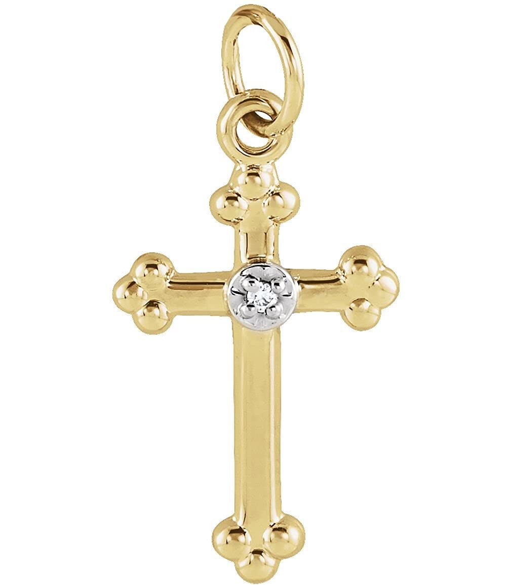 Diamond Treflee Cross 14k Yellow and White Gold Pendant, (.004 Ct, G-H Color, SI1 Clarity)