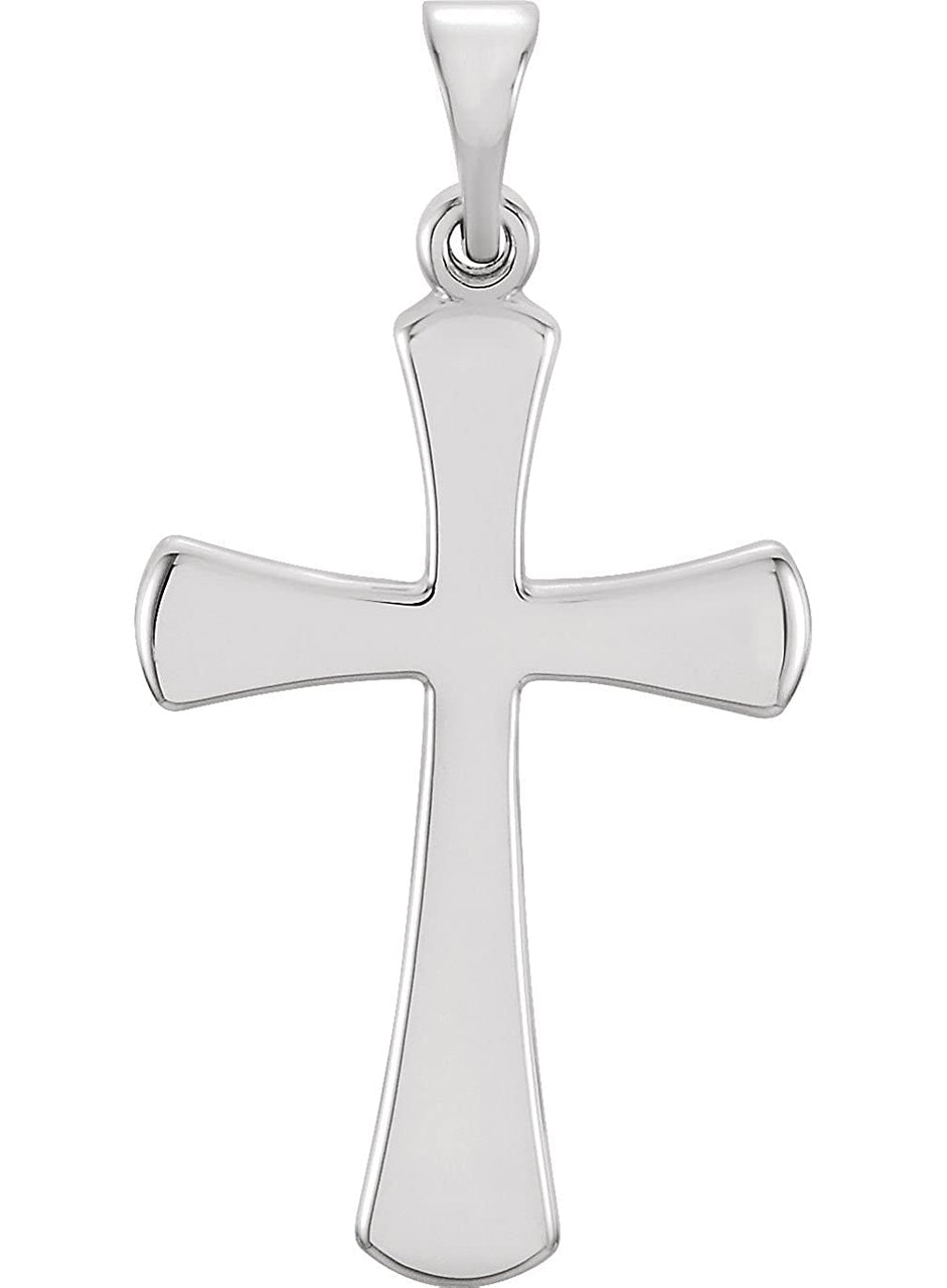 Rounded Edge Cross Rhodium-Plated 14k White Gold Pendant (19.9X9.4MM)