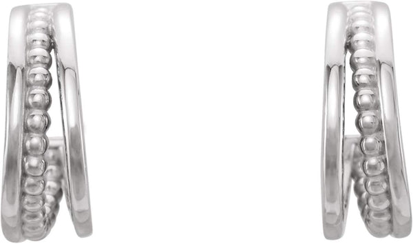Beaded Triple Hoop Earrings, Rhodium-Plated 14k White Gold