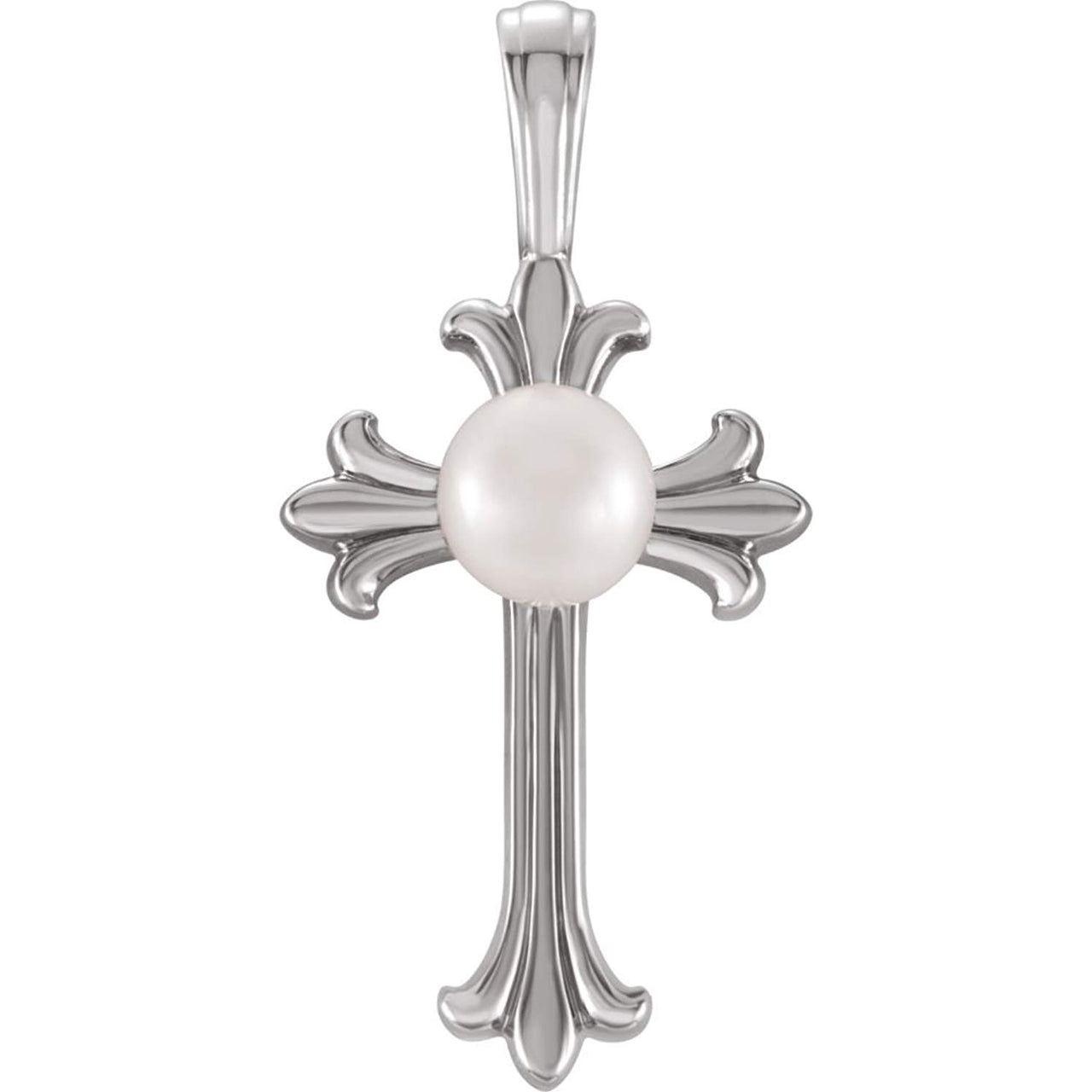 Freshwater Cultured Pearl Cross Pendant, Rhodium-Plated 14k White Gold (4-4.5 MM)
