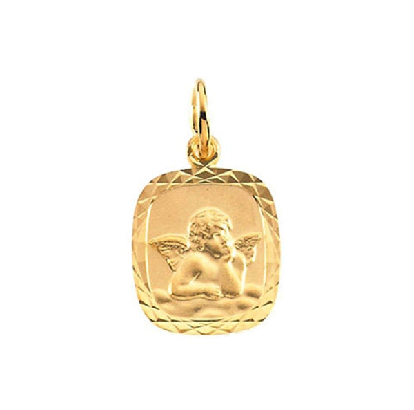 14k Yellow Gold Angel Medal with Diamond-Cut Frame (12x11 MM)