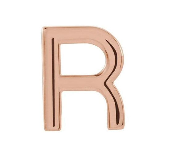 Initial Letter 'R' 14k Rose Gold Stud Earring (Single Earring)