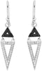 Black and White CZ Triangle Drop Rhodium Plated Sterling Silver Earrings