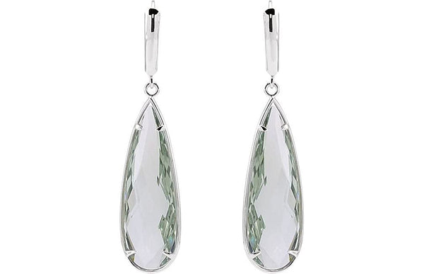 Two-Sided 27.9 Ctw Checkerboard Green Quartz Pear Sterling Silver Earrings