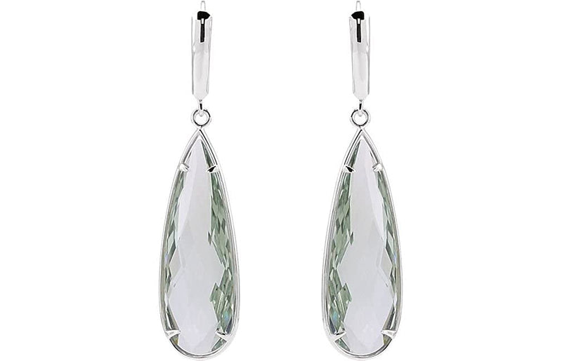 Two-Sided 27.9 Ctw Checkerboard Green Quartz Pear Sterling Silver Earrings