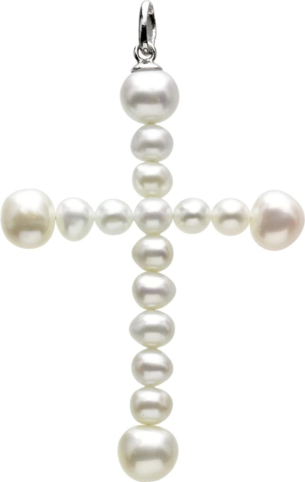 Freshwater Cultured Pearl Cross 14k White Gold Pendant