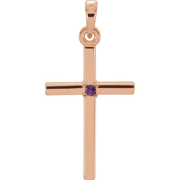 Amethyst Inset Cross 14k Rose Gold Pendant (19.2x9MM)