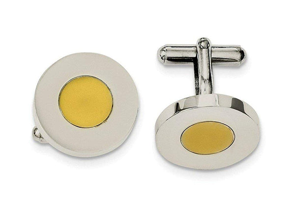 Stainless Steel Yellow IP-Plated Circle Cuff Links, 20MM