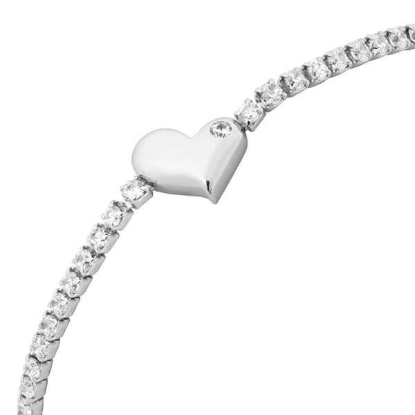 Sculpted Heart CZ Tennis Bracelet, Rhodium Plated Sterling Silver, 7.25"