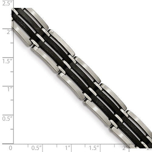 Men's Brushed Stainless Steel Black IP-Plating Bracelet, 8"