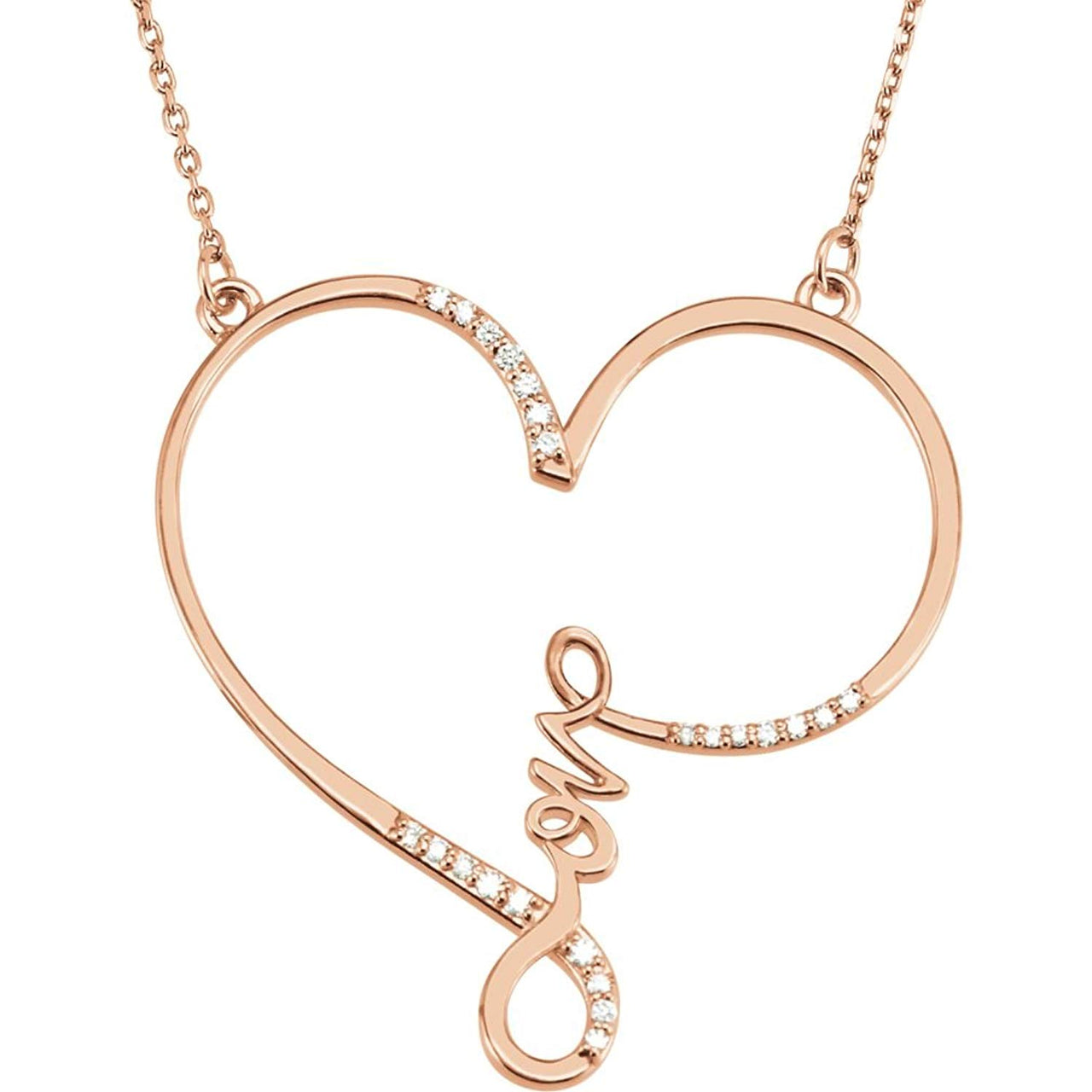 23-Stone Diamond 'Love' Heart Infinity Design 14k Rose Gold Pendant Necklace, 18" (1/8 Ctw, GH, I1)