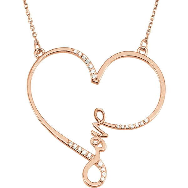 23-Stone Diamond 'Love' Heart Infinity Design 14k Rose Gold Pendant Necklace, 18" (1/8 Ctw, GH, I1)