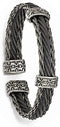Men's Brushed Matte 6/4 Titanium and Black Titanium Memory Cable Triple Strand Cuff Bracelet, 7"