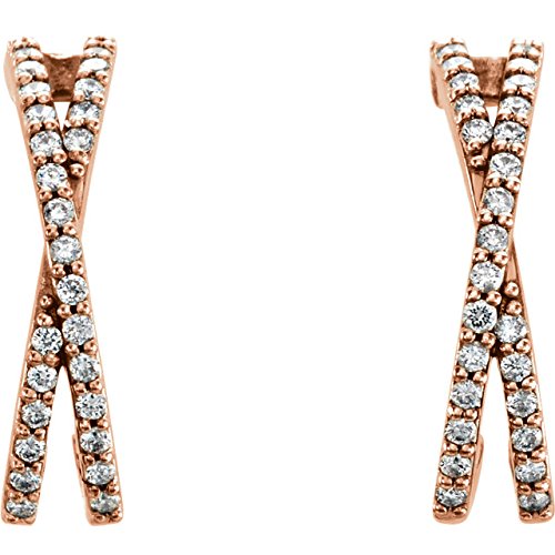 Diamond Criss Cross J-Hoop Earrings, 14k Rose Gold (1/4 Ctw, Color G-H, Clarity I1)