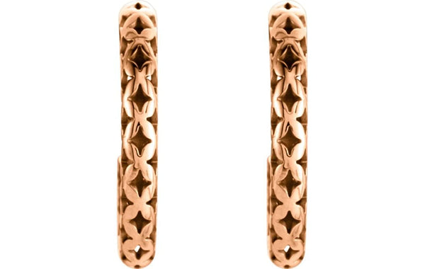 Pierced Style J-Hoop Earrings, 14k Rose Gold 19.5x4.5mm