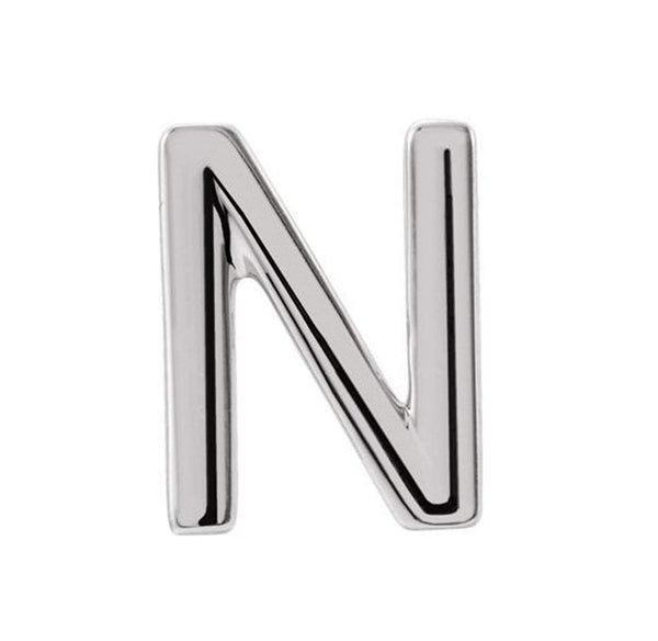 Initial Letter 'N' Sterling Silver Stud Earring (Single Earring)