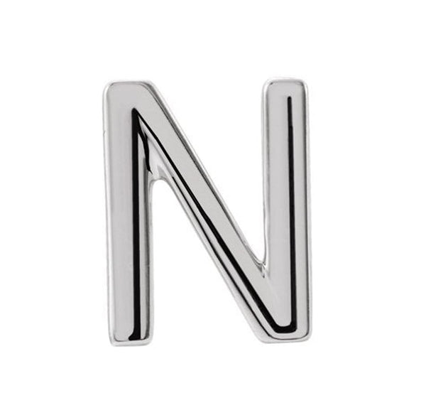 Initial Letter 'N' Rhodium-Plated 14k White Gold Stud Earring (Single Earring)
