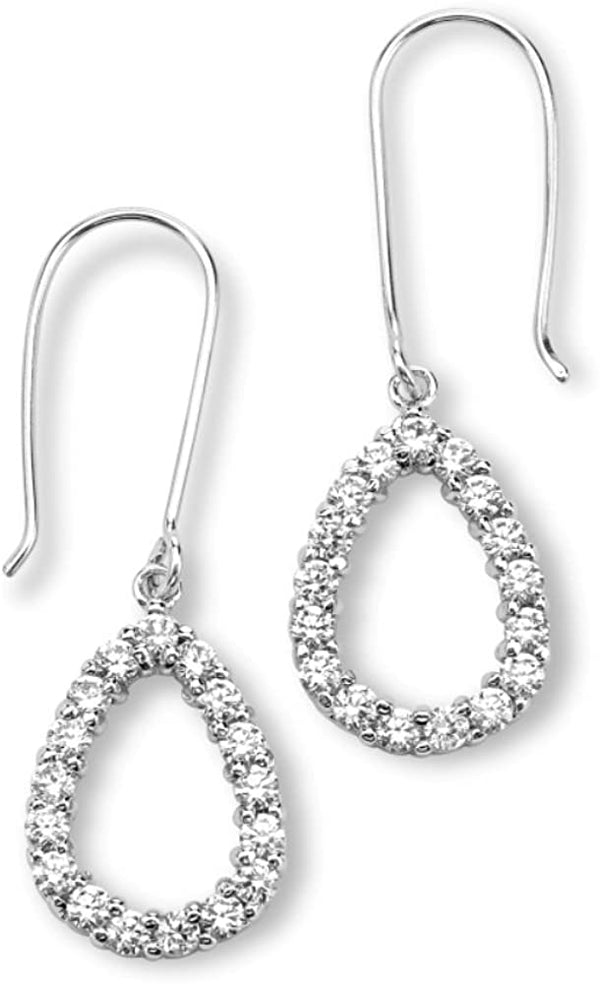 Open-Cut CZ Teardrop Rhodium Plated Sterling Silver Earrings