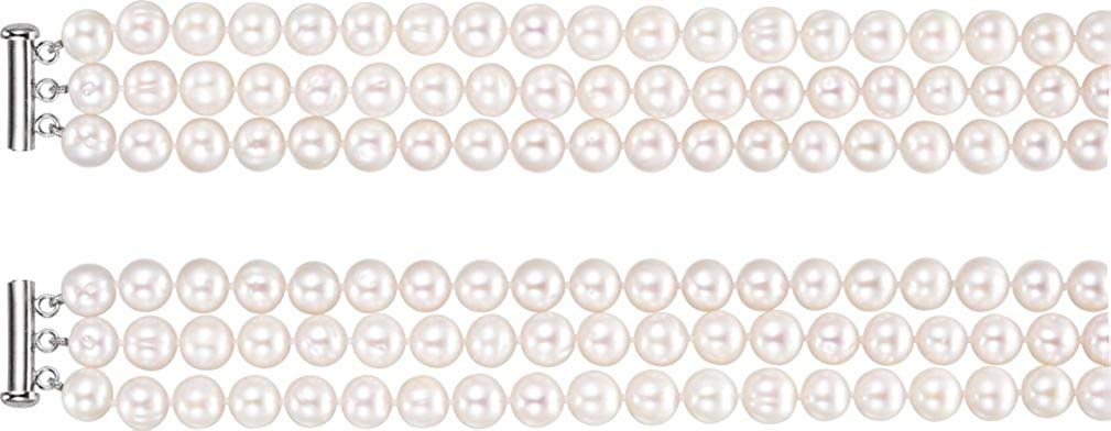 White Freshwater Cultured Pearl Triple Strand Sterling Silver Bracelet, 7.25" (8.0-9.0 MM)