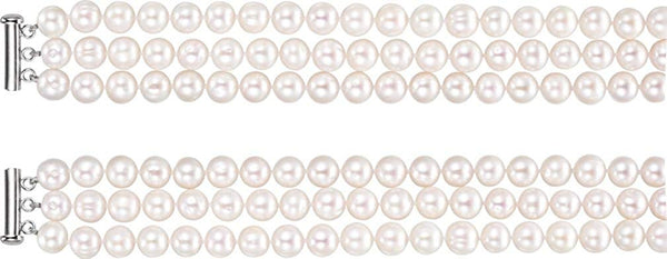 White Freshwater Cultured Pearl Triple Strand Sterling Silver Bracelet, 7.25" (8.0-9.0 MM)