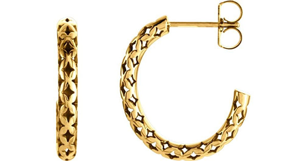 Pierced Style J-Hoop Earrings, 14k Yellow Gold 19.5x2.7mm