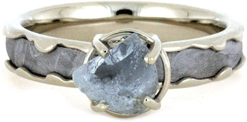 Aquamarine, Gibeon Meteorite, 10k White Gold Engagement Ring and Gibeon Meteorite, Deer Antler Titanium Band, Couples Wedding Set, M15-F5