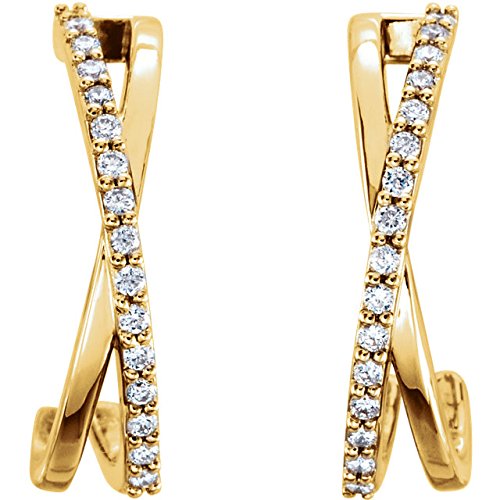 Diamond Criss Cross J-Hoop Earrings, 14k Yellow Gold (1/6 Ctw, Color G-H, Clarity I1)