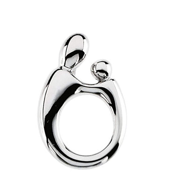 14k White Gold Mother and Child Hollow Back Pendant