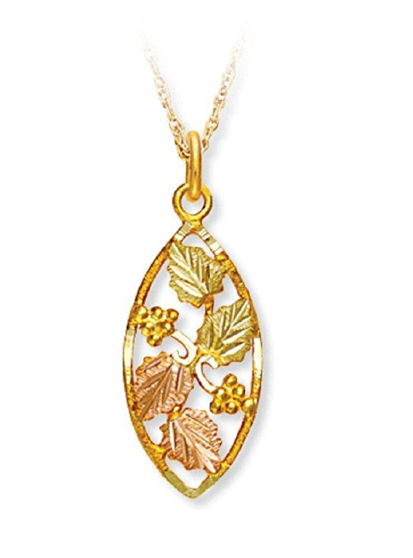 Diamond-Cut Leaves and Grapes Pendant Necklace, 10k Yellow Gold, 12k Green and Rose Gold Black Hills Gold Motif, 18"