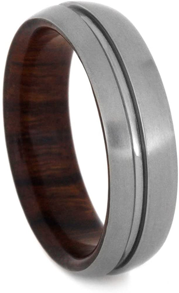 Matte Titanium Grooved Pinstripe 6mm Comfort-Fit Ironwood Band, Size 15