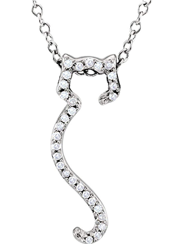 Diamond Cat Silhouette Sterling Silver Necklace, 18" with Charm Pet Collar Tag