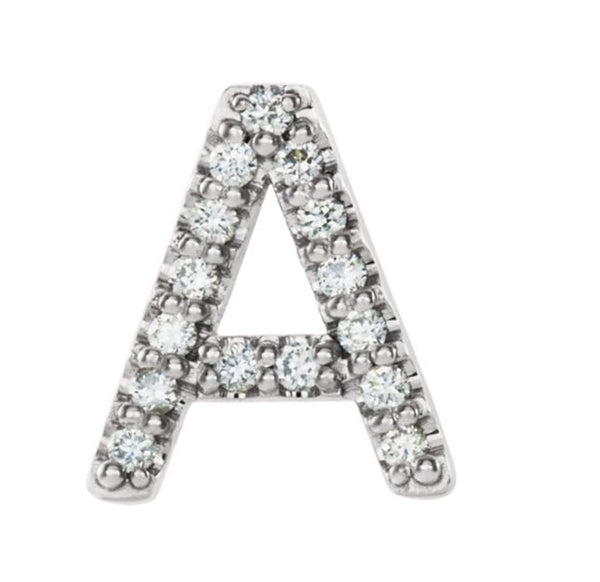 Rhodium-Plated 14k White Gold Diamond Letter 'A' Initial Stud Earring (Single Earring) (.06 Ctw, GH Color, I1 Clarity)