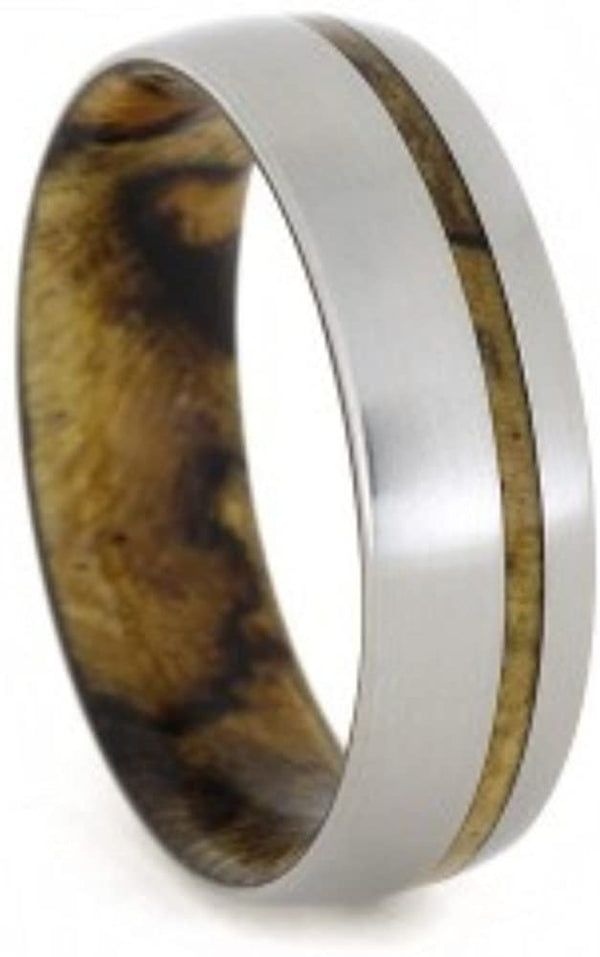 Yellow Sindora Wood 7mm Comfort-Fit Matte Titanium Wedding Band, Size 10.75