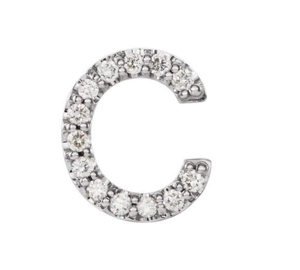 Rhodium-Plated 14k White Gold Diamond Letter 'C' Initial Stud Earring (Single Earring) (.06 Ctw, GH Color, I1 Clarity)