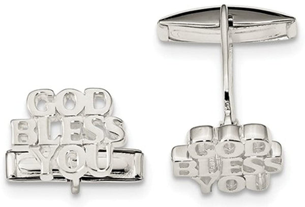 Sterling Silver 'God Bless You' Toggle Back Cuff Links, 11.3MMX14.9MM