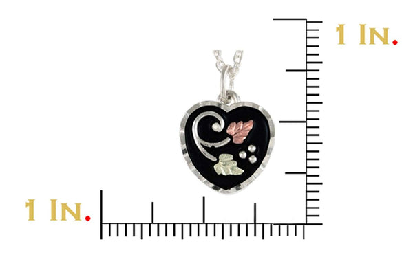 Diamond-Cut Black Heart Pendant Necklace, Sterling Silver, 12k Green Gold, 12k Rose Gold Black Hills Gold, 18''