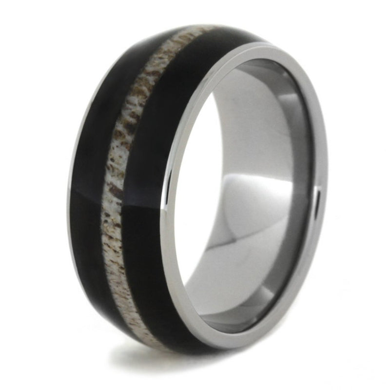 African Blackwood and Deer Antler 9mm Comfort-Fit Titanium Ring