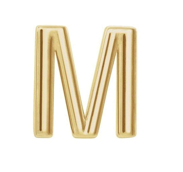 Initial Letter 'M' 14k Yellow Gold Stud Earring (Single Earring)