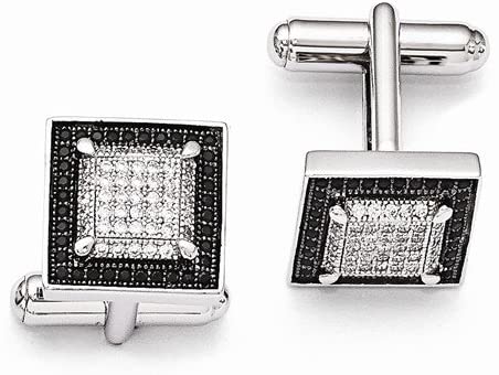 Sterling Silver and CZ Brilliant Pave' Square Cuff Links, 13MM