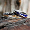 Lapis Lazuli, Redwood Titanium Band and Oak Wood, Dinosaur Bone Titanium Band, Couples Mountain Wedding Bands