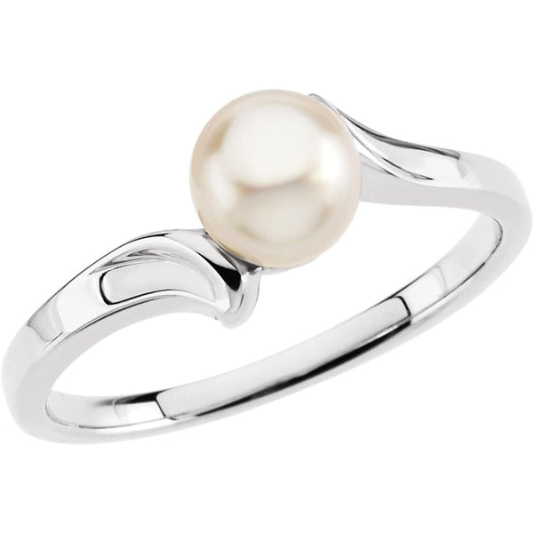 White Akoya Cultured Pearl Bypass Ring, 14k White Gold (5.5mm) Size 4.5