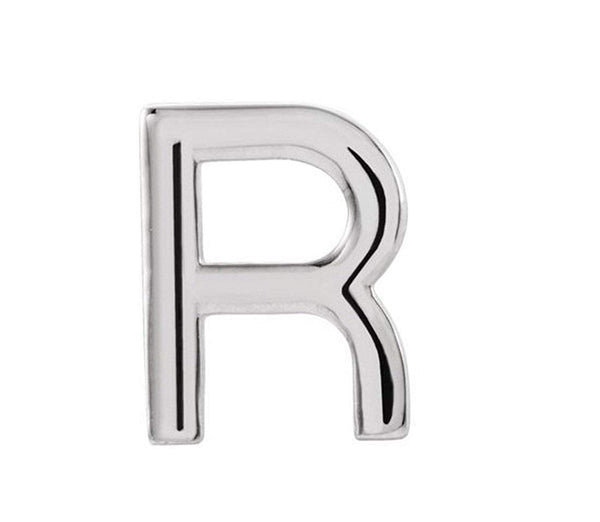 Initial Letter 'R' Rhodium-Plated 14k White Gold Stud Earring (Single Earring)