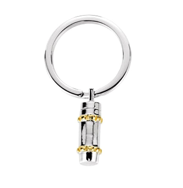 Two-Tone Cylinder Ash Holder Key Chain, Rhodium Plate Sterling Silver and Gold Plate Silver