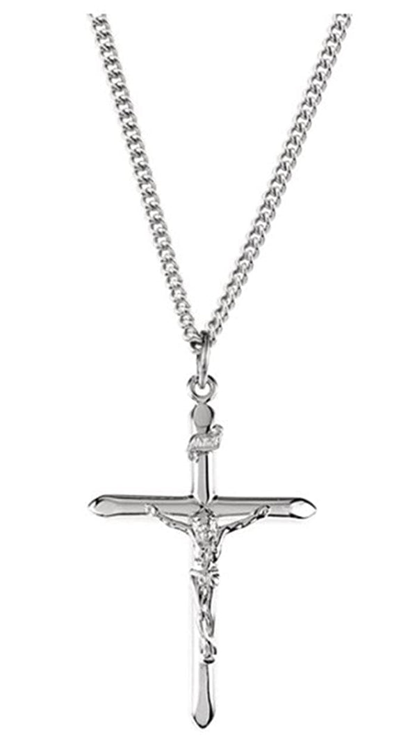 Crucifix Cross Sterling Silver Necklace, 24"