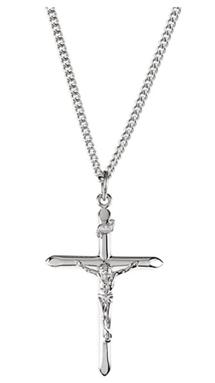 Crucifix Cross Sterling Silver Necklace, 24"