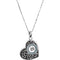 Antiqued Heart Ash Holder Necklace, Boy's Handprint with Blue CZs, Rhodium Plate Sterling Silver, 18"