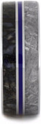 Dinosaur Bone, Gibeon Meteorite, Blue Stripe, Whiskey Barrel Wood 9mm Comfort-Fit Titanium Wedding Band, Size 15