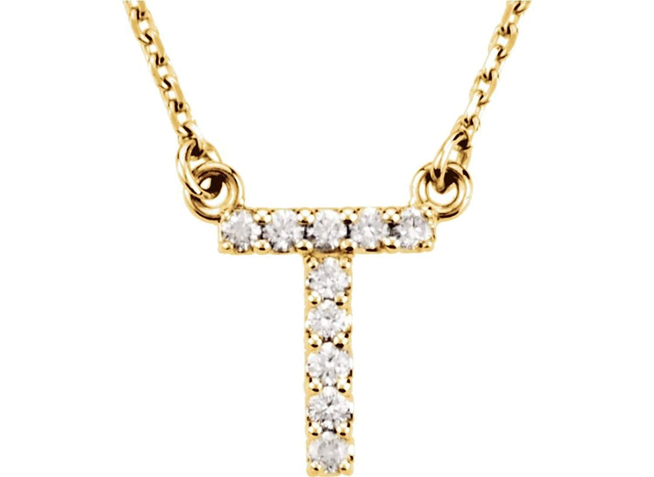 14k Yellow Gold Diamond Initial 'T' 1/10 Cttw Necklace, 16" (GH Color, I1 Clarity)