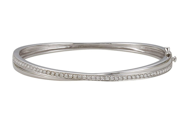 Diamond Bangle Bracelet, 14k White Gold, 6.75" (1 Cttw, GH Color, I1 Clarity)